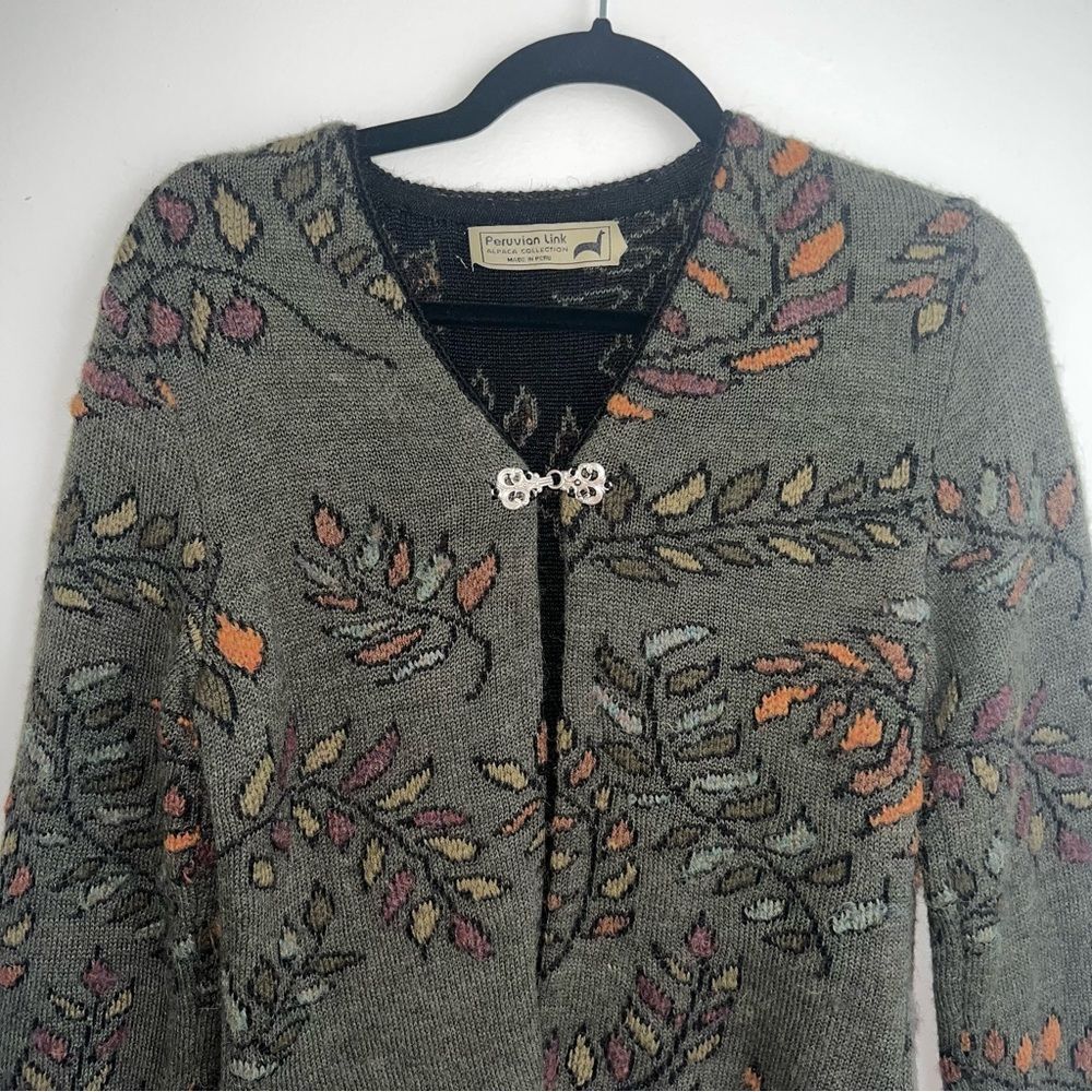 Peruvian Link Alpaca Green Floral Boho Cardigan Sweater M - Picture 3 of 9